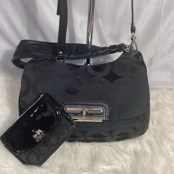 Coach Kristen Black Op Art Sateen Convertible Bag with Matching Wallet #16953 - Picture 1 of 15